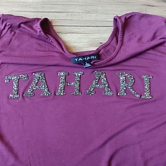 Burgundy Asymmetrical Long Sleeves Embellished Top By Tahari. Size L - Picture 17 of 17